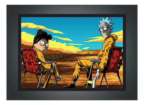 Quadro Breacking Bad Rick And Morty Desenho Com Moldura G04 no