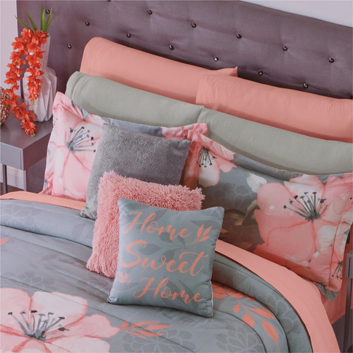 Edredón Gris King Size Con Fundas Para Almohada Y Cojín Deco