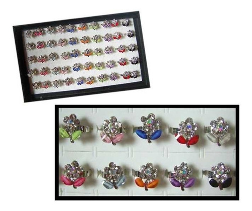 Anillo Sorpresitas Fantasia Flor Strass Pack X4