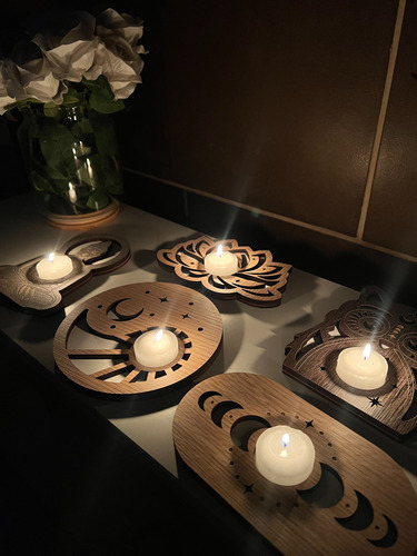 Portavela Madera Souvenir Decoración Mdf Diseño Fases Luna Haya