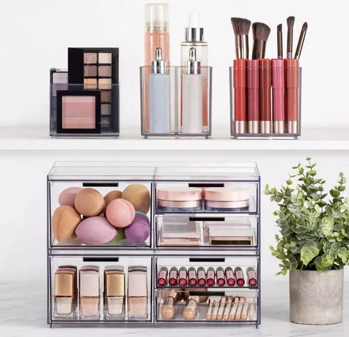 5 Organizadores Apilables Maquillaje Cosméticos Con Cajón Color Transparente
