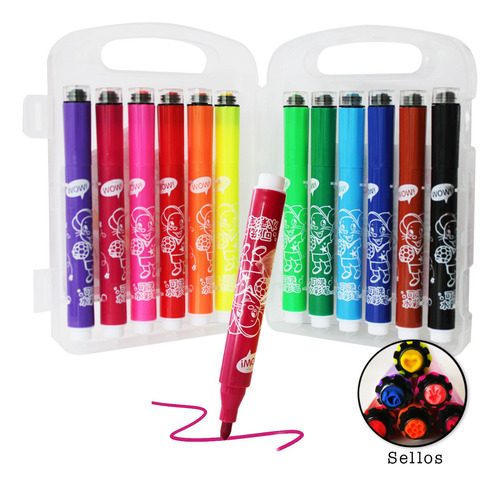 48 Marcador Plumon Rotulador Con Sello Color Estuche Escolar