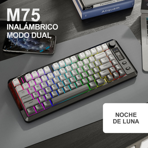 Teclado Free Wolf M75 Rgb Inalámbrico Bluetooth Con Pantalla Negro