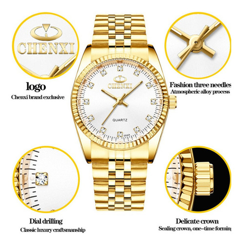 Elegante Reloj De Pulsera Luminoso De Cuarzo De Lujo