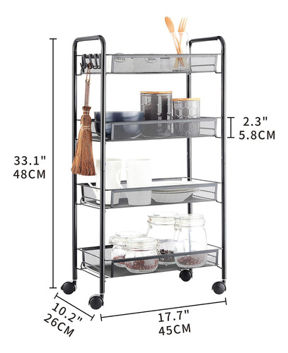 Jane Eyre Rolling Utility Storage Rack Cart En Ruedas, Carro