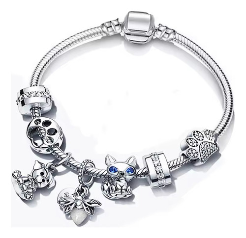 Pulsera Brazatete Gielgy Compatible Pandor Con 6 Charms Luz Plateado 20.32 Cm 18 Cm