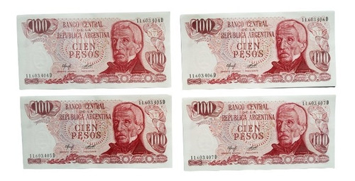 4 Billetes 100 Pesos D Arg 1977 Bottero 2408a - S/c Y Correl