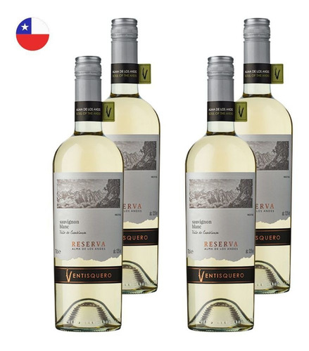 Kit 4 Vinhos Ventisquero Reserva Sauv B Branco Chile 750ml