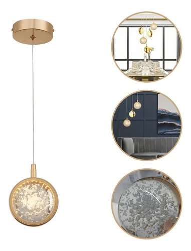 Pendente Cristal Bolhas Led 3 Cores Gold Saturno Esfera Cor Dourado