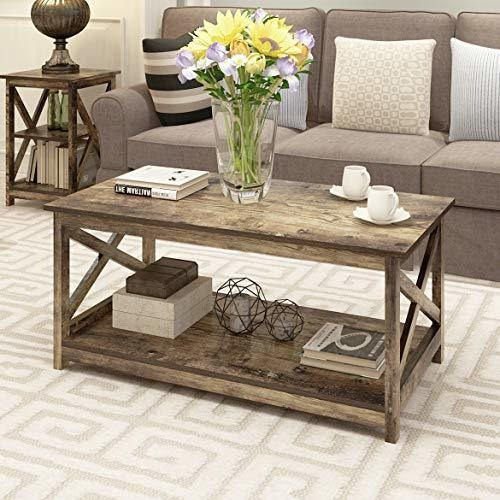 Farmhouse Moderna Mesa De Café De Madera Con Estante De 2 Ni