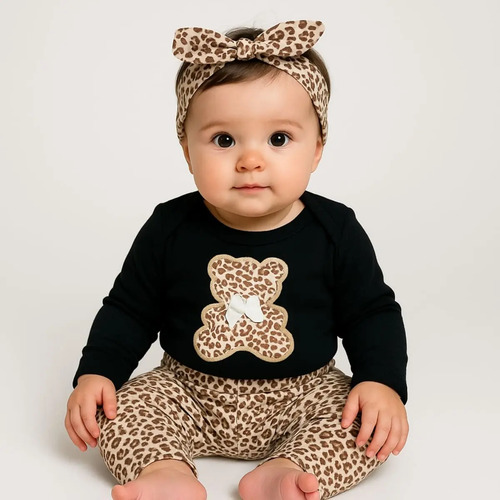 Roupa De Bebê Menina Inverno Frio Outono Infantil Bordado Cor Moda Onça Oncinha Tamanho G