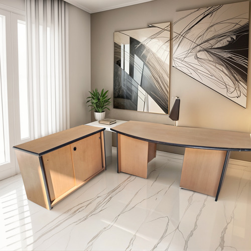 Escritorio 180 X 90 X 75 Más Mueble Bajo De 120 X 45 X 75 Beige (Reacondicionado)