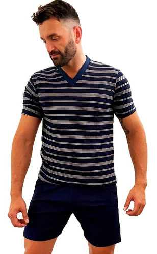 Imagen 1 de 9 de Pijama Clasico Hombre Verano Algodon Rayado- Macys 999