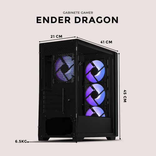 Gabinete Gamer Xtreme Pc Gaming Minecraft Ender Dragon Edition Micro Torre Micro Atx 4 Fan Argb Usb-c Cristal Templado Frente Intercambiable