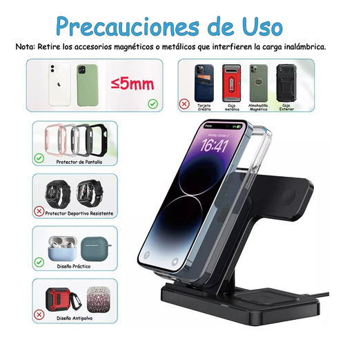 Cargador Inalámbrico 3 En 1 Base De Carga Rápida Para iPhone
