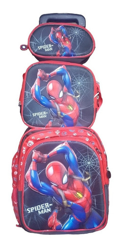 Mochila 3d De Carrito De Spiderman Primaria En Combo Color Azul