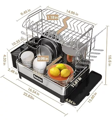 romision Escurridor de platos, de acero inoxidable 304 de 2 niveles, juego  de escurridor de platos grande y escurridor con boquilla giratoria