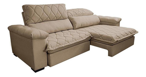 Sofá Retrátil 2,75m Pocket Cama Inbox Big Home Bege Escuro Desenho do tecido Liso