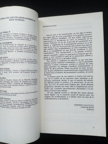Marxismo Y Democracia. Rev. Opciones. Walker, Lechner, Otros