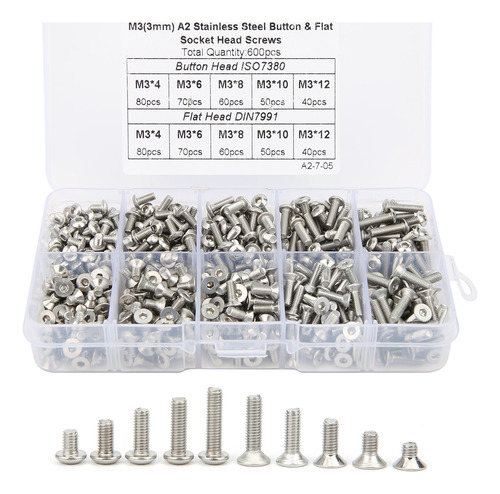 Juego De 600 Tornillos Hexagonales De Acero Inoxidable 304 C
