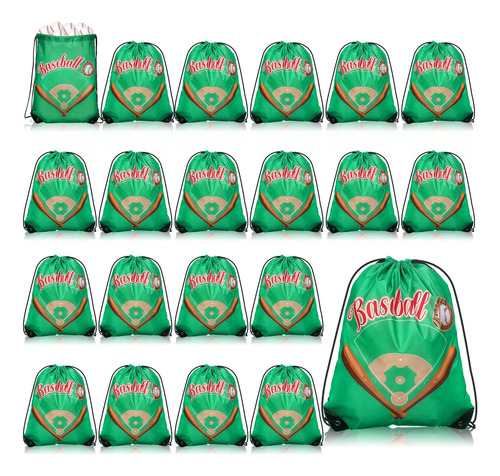 24 Bolsa Beisbol Cordon Verde Mochila Para Fiesta Regalo