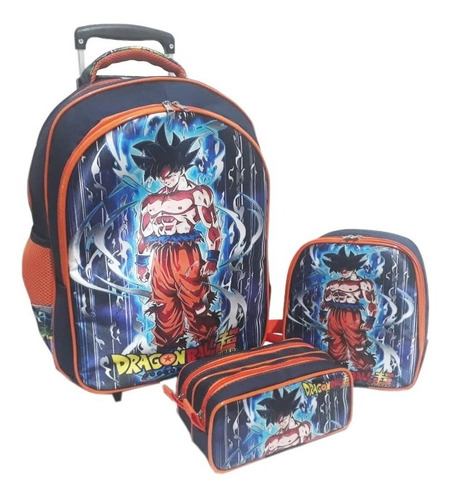 Kit Mochila De Rodinhas Dragon Ball Instinto Superior Tam G