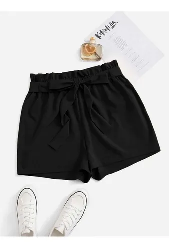 Short Negro De Tela Con Lazo A La Moda Importado Isp3290 Cuotas