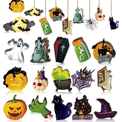 48 Piezas Adornos Colgantes De Madera Halloween, Ydcl1