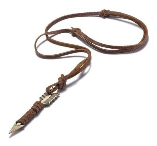 Kit 2 Cordão Colar Masculino Couro Legítimo Argolas + Flecha Cor Marrom-escuro