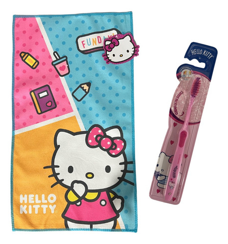 Set Higiene Dental Toalla + Cepillo Hello Kitty Escolar Niña