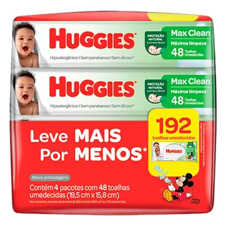 Huggies pack 4 unidades toalha umedecida disney baby max clean pacote