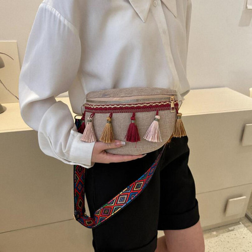 2 Riñonera Bohemia Con Borlas Bolso Bandolera Étnico Para
