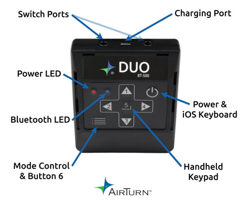 Pedal Bluetooth Sem Fio Page Turner Airturn Duo500 Silent