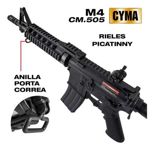 Rifle Marcadora Fusil Airsoft M4 Táctico Accesorios Cm.505