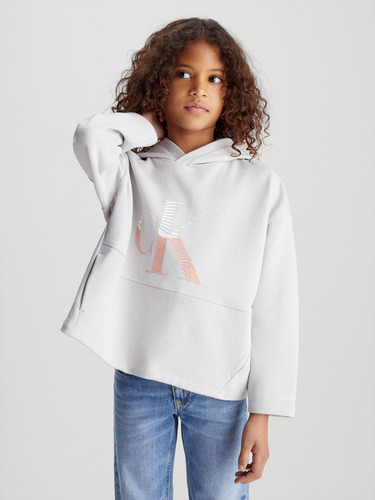 Polerón Con Gorro Niño Swirl Monogram Gris Calvin Klein