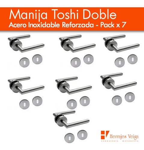 Imagen 3 de 10 de Manija Puerta Acero Inoxidable Toshi Doble Reforz Pack 7 U.