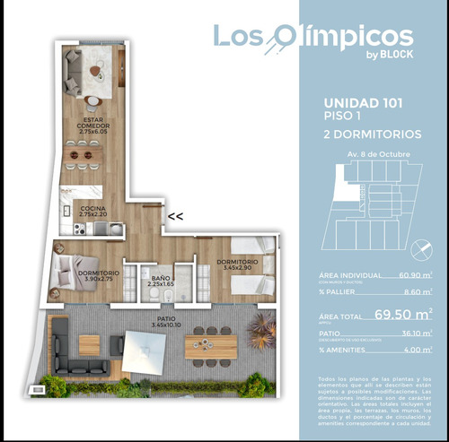 Vendo Apartamento En La Blanqueada, En Edificio En Construcción Los Olímpicos, 2 Dormitorios, Patio.