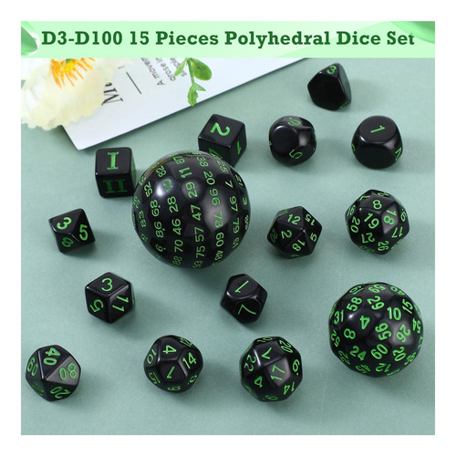 Juego Completo De Dados Poliedrales Civaner D3-d100, 15 Unid