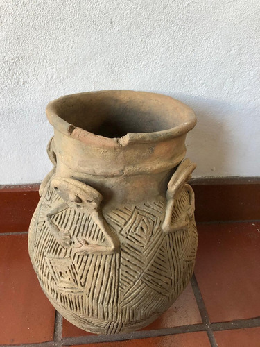 Urna Indigena, Ceramica Grabada, Antigua Pieza Arte Indigena