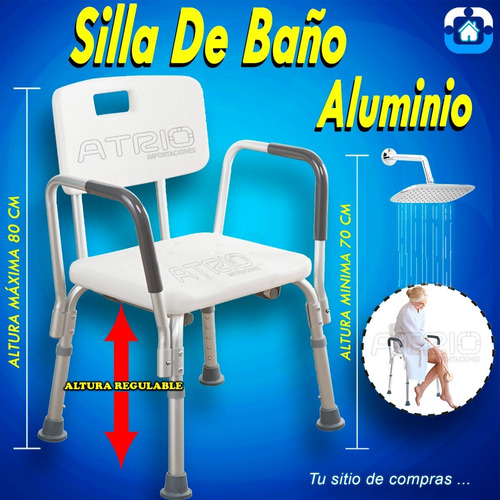 Imagen 1 de 1 de $70 Silla Baño Ducha Apoya Brazos Aluminio Regulable