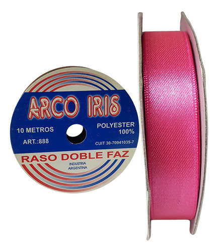 Cinta De Raso Doble Faz N°3 (15mm) X Rollo De 10mts Fucsia Arco Iris