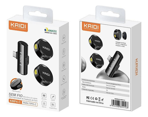 Microfone Duplo Kaidi Kmf4-c Wireless Usb-c Para Smartphones