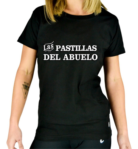 Remera Mujer Negra Algodón Las Pastillas Del Abuelo 