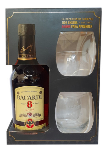 Ron Bacardi 8 Años 750cc + 2 Vasos