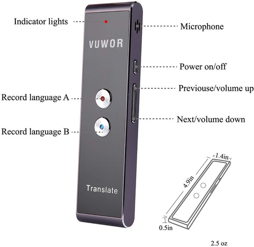 Vuwor T1 Portátil De Mano Traductor De Voz Inteligente Tradu