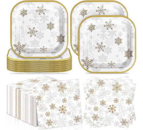 Juego De 160 Platos Y Servilletas De Papel De Copo De Nieve