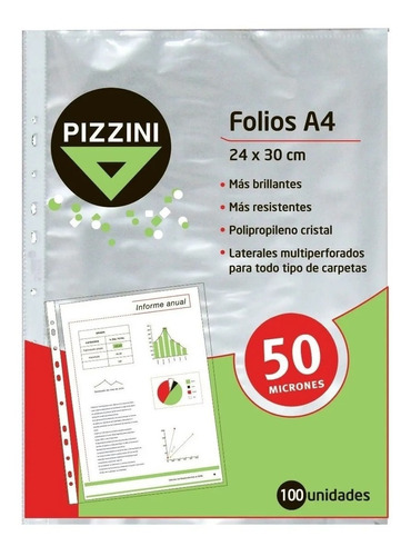 Folios Pizzini A4 Borde Blanco Pack X 500 Unidades 50 Micron