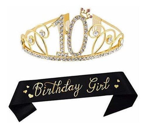 Paquetes De Fiesta - 10th Birthday Gold Tiara And Sash Happy