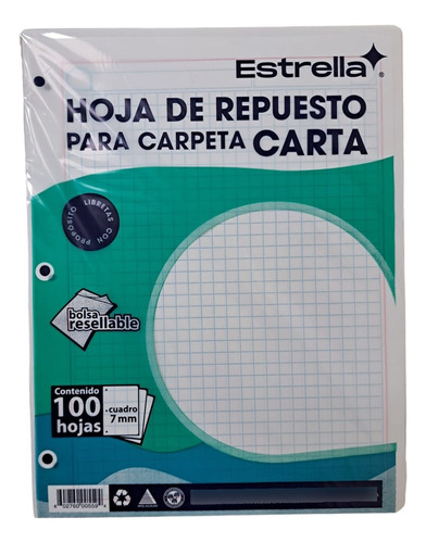 Repuesto De Hojas Para Carpeta Carta 100 H 5 Colores