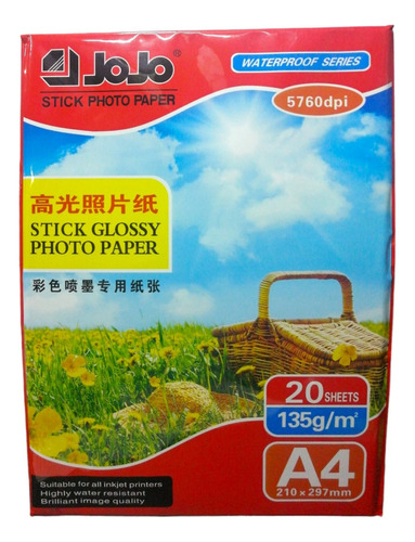 Papel Fotográfico Adhesivo A4 Jojo 135gr X 20 Und Brillante